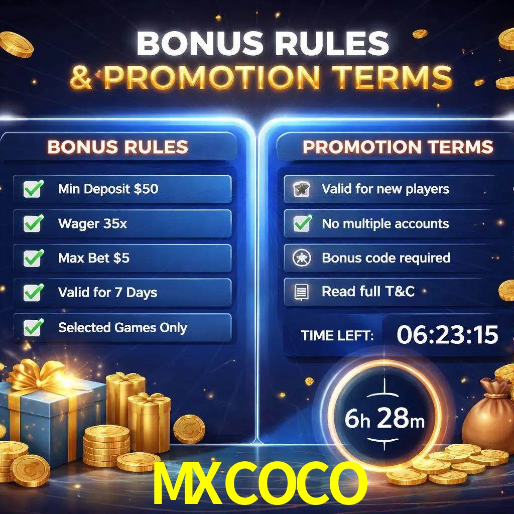 Reglas de promoción MXCOCO y condiciones de bonos explicadas visualmente